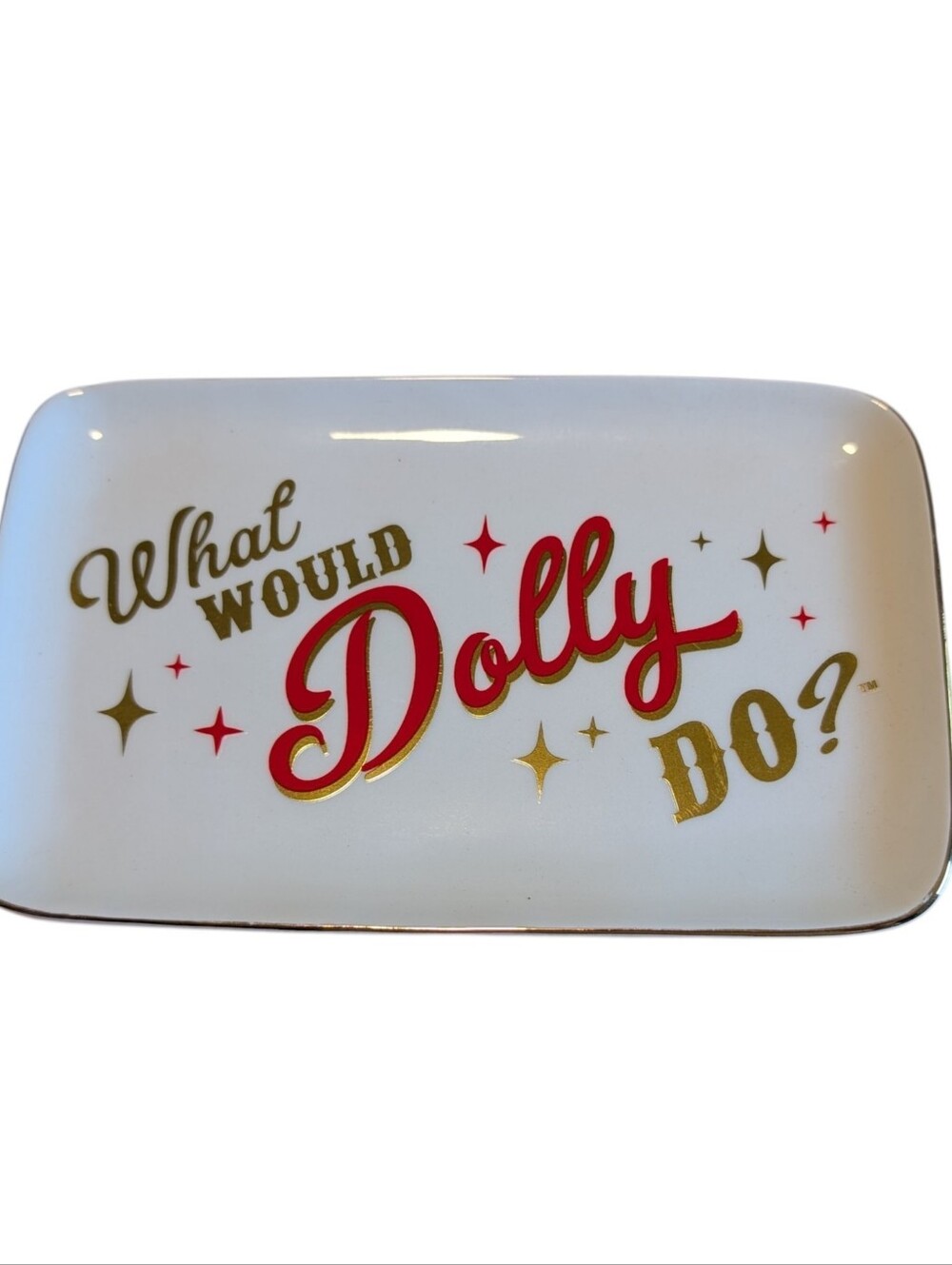 What Would Dolly Do? White Trinket And Jewelry Tray Or Dish, 4x7 Inch